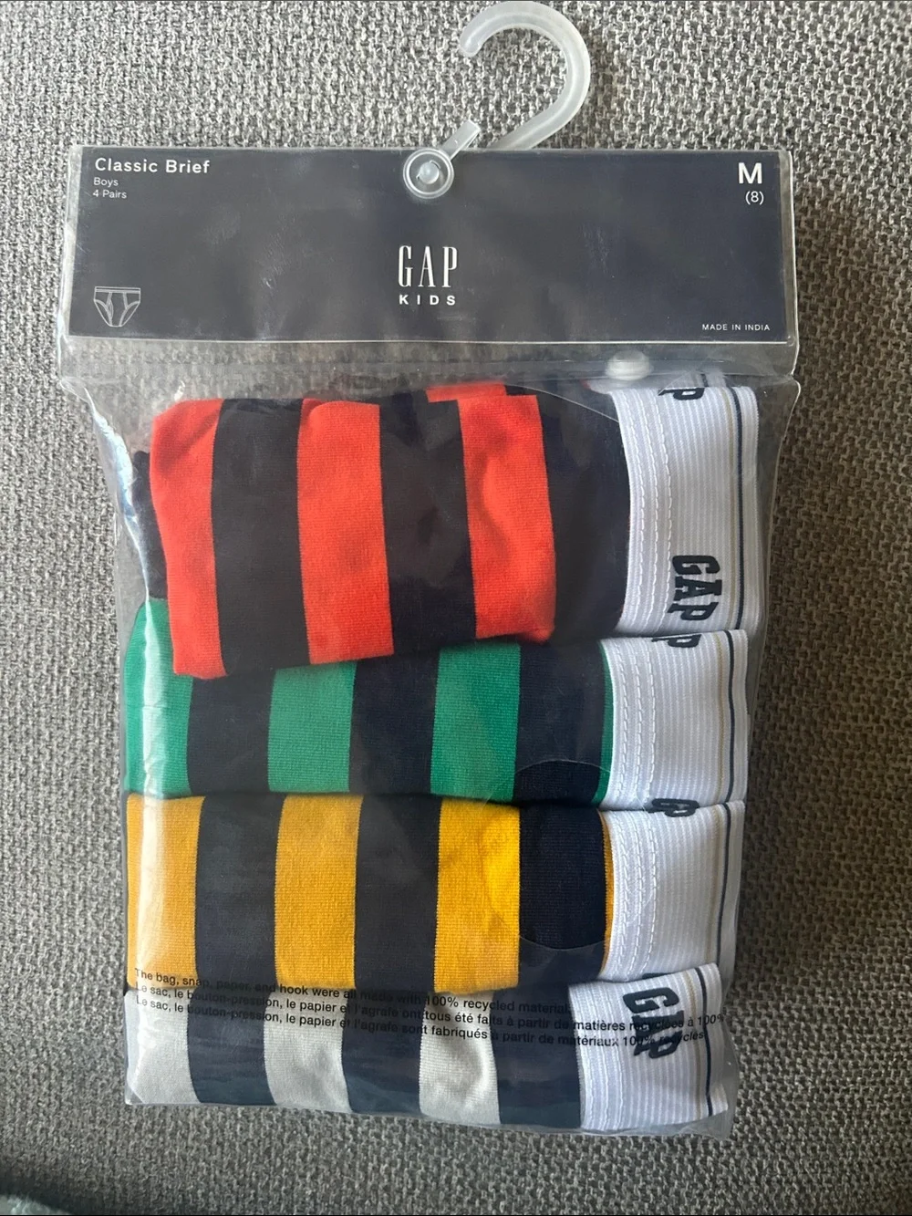 GAP Boys 4-Pack Striped Briefs - Red, Green, Yellow, Black